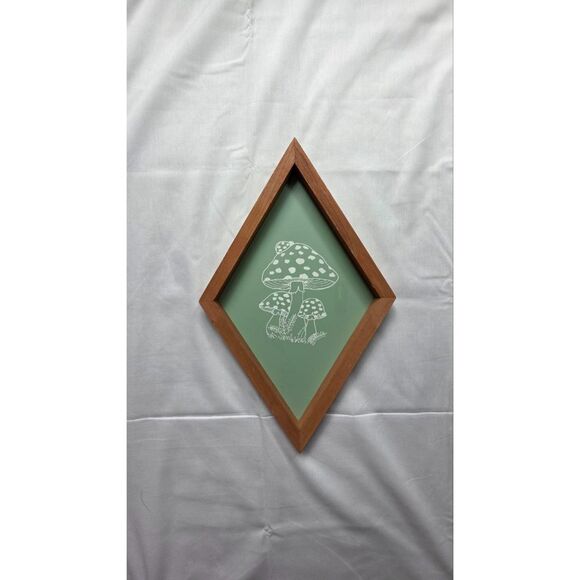 No Brand Other - Lenkyin Mushroom Wall Decor 17x10.6 Green Wood Diamond Frame Cottagecore